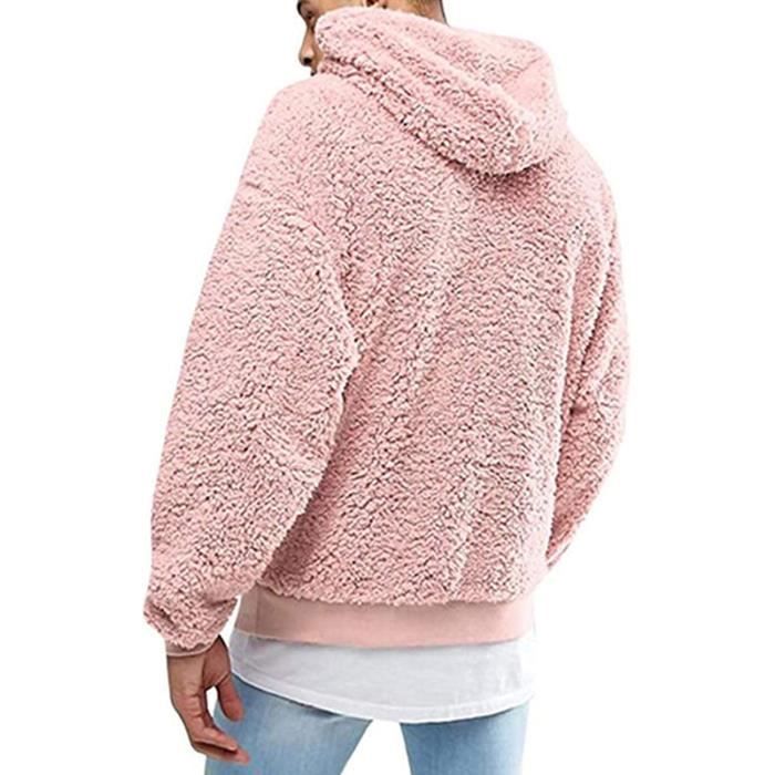 Fleece Sweat Shirt a Capuche Homme Fuzzy Veste Pull A Capuche Sweat Outwear Shirts Rose