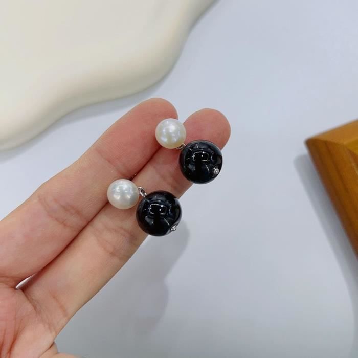 Boucles D'oreilles Clous En Perles De Culture Noires - Plaqué Or Jaune, élégantes Et Intemporelles
