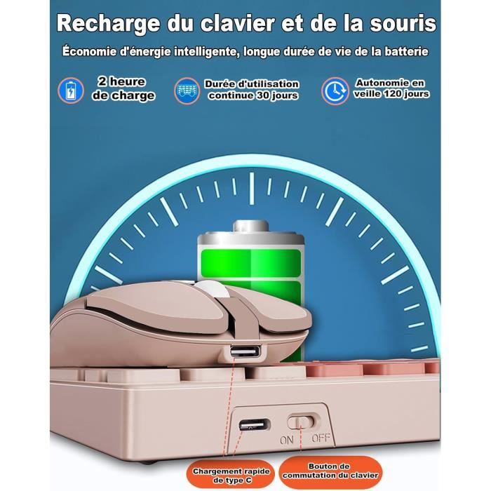 Kit Clavier & Souris Sans Fil Rechargeable - Mince, Étanche, 2.4 Ghz