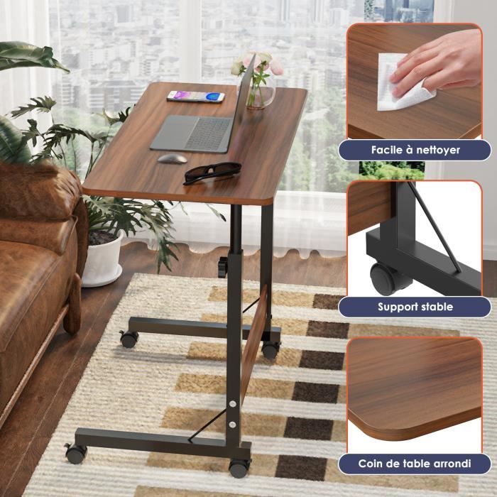 SDHYL Table Roulette Hauteur R├ęglable pour Lit et Couchage - Table d'Appoint Mobile avec Roulettes Verrouillables pour Ordinateur Portable - Blanc 80x40 cm