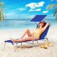 Chaise longue pliable Hawaii Bleu transat avec pare-soleil bain de soleil pour plage jardin camping transport-3