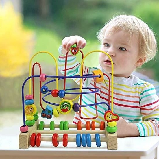 Jacootoys Labyrinthe De Perles En Bois – Fruits Colorés – Circuit De Motricité – éducatif – Dès 3 Ans
