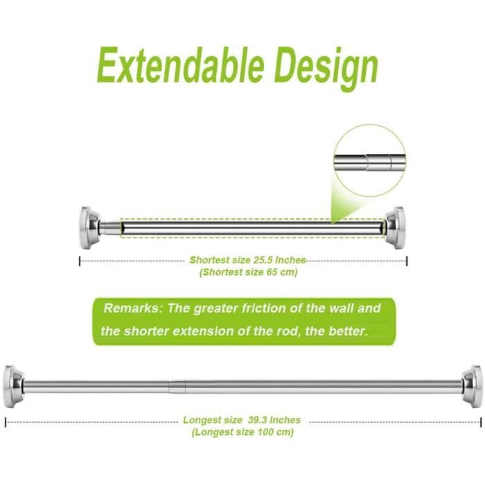 GQC Tringle à Rideaux Extensible en Acier Inoxydable Barre de Douche sans Percage Autobloquante Fixation par Pression pour Salle de Bain Toilette Penderie Cuisine (45-160cm GQC Tringle à Rideaux Extensible en Acier Inoxydable Barre de Douche sans Percage Autobloquante Fixation par Pression pour Salle de Bain Toilette Penderie Cuisine (45-160cm