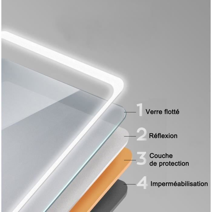 Miroir De Salle De Bain LED Asymétrique 120x60cm - Éclairage Tactile 3 Couleurs, Anti-Buée, Intensité Variable