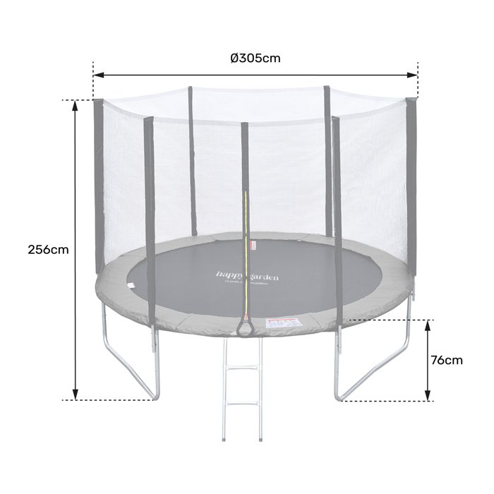 Happy Garden Trampoline Adélaïde 305 Cm – Rond, Réversible, Avec Filet, échelle, Bâche Et Kit D'ancrage