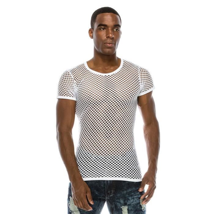 T shirt en resille transparent pour hommes black D4405 Marque Modele Manches courtes Tenue de boite Blanc Cdiscount Pret a Porter