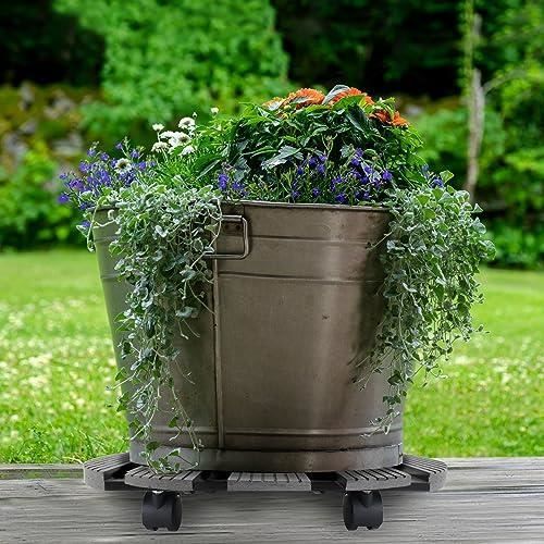 NAIZY WPC Plateau à Roulettes rond rouleau pour plantes pot de fleurs ...