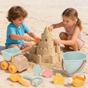 LICHENGTAI Set De Plage Enfant – Seau Château, Pelle, Râteau, 3 Moules à Sable, Plastique Souple, Dès 4 Ans