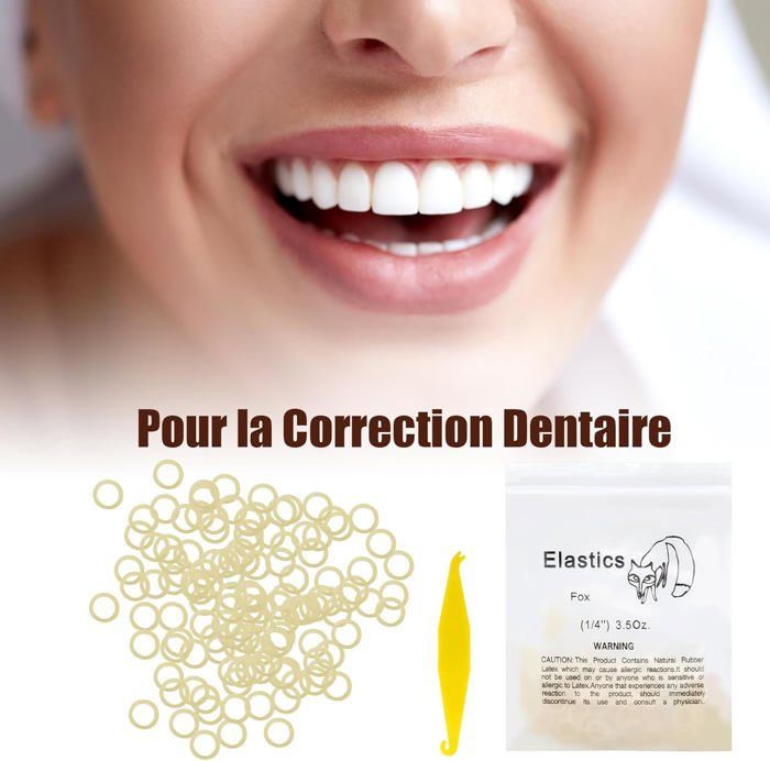 Élastiques Orthodontiques ZYNERY - Lot De 600 (beige 3/8") - Avec Crochets De Traction - Pour Appareil Dentaire