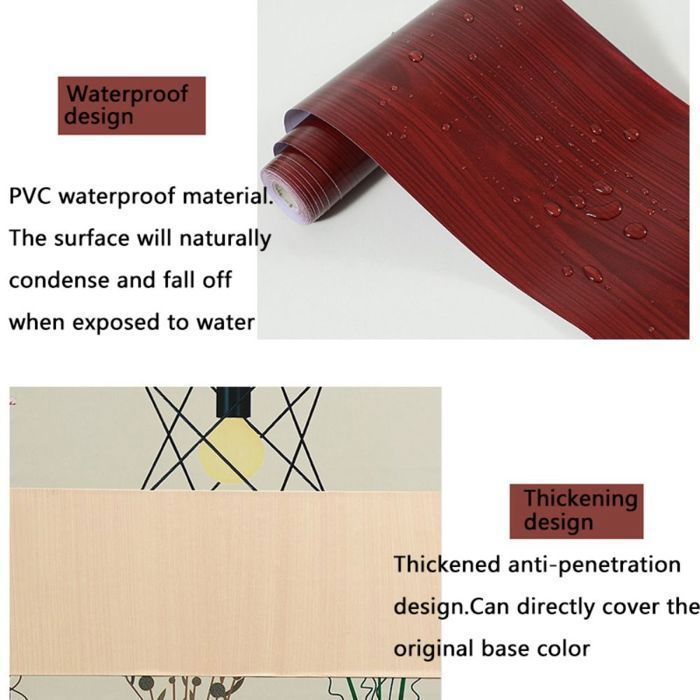 Autocollant Mural PVC Imitation Bois - 45cm X 3m - Imperméable Et Facile à Poser - 12