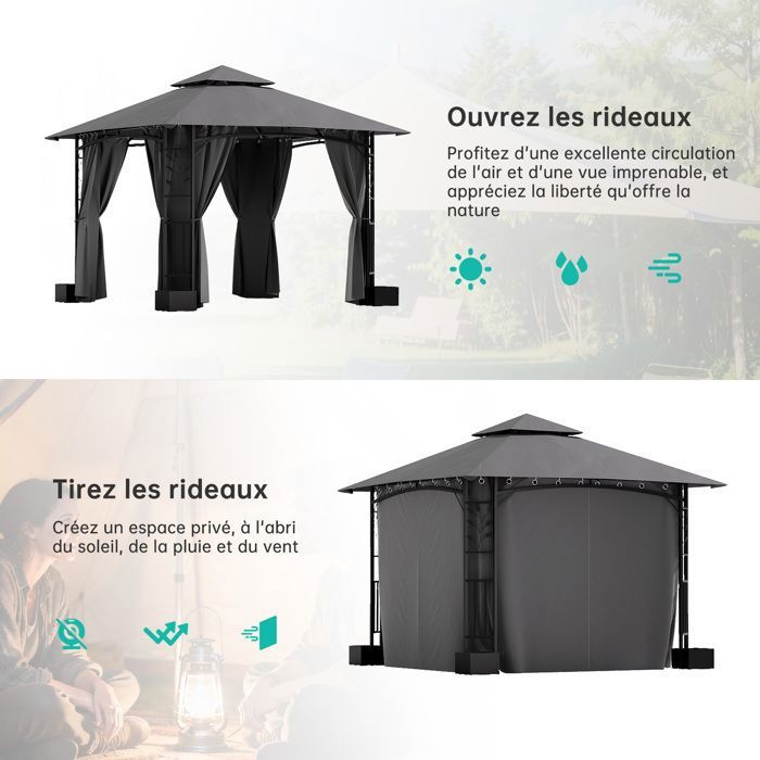 Tonnelle de Jardin 3.3x3.3m en Fer avec Bac à Fleurs, 4 Parois — free download