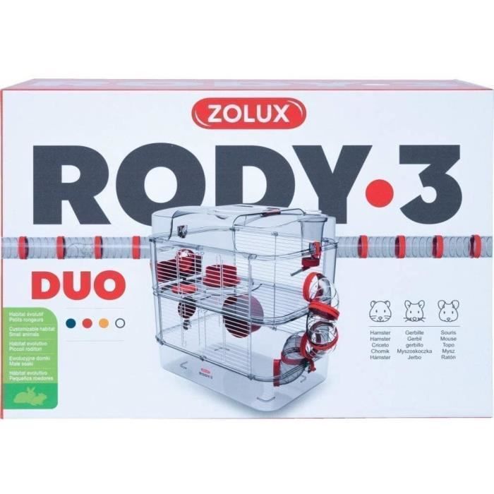 ZOLUX Cage sur 2 étages pour hamsters, souris et gerbilles - Rody3 duo - L  41 x p 27 x h 40,5 cm - Grenadine