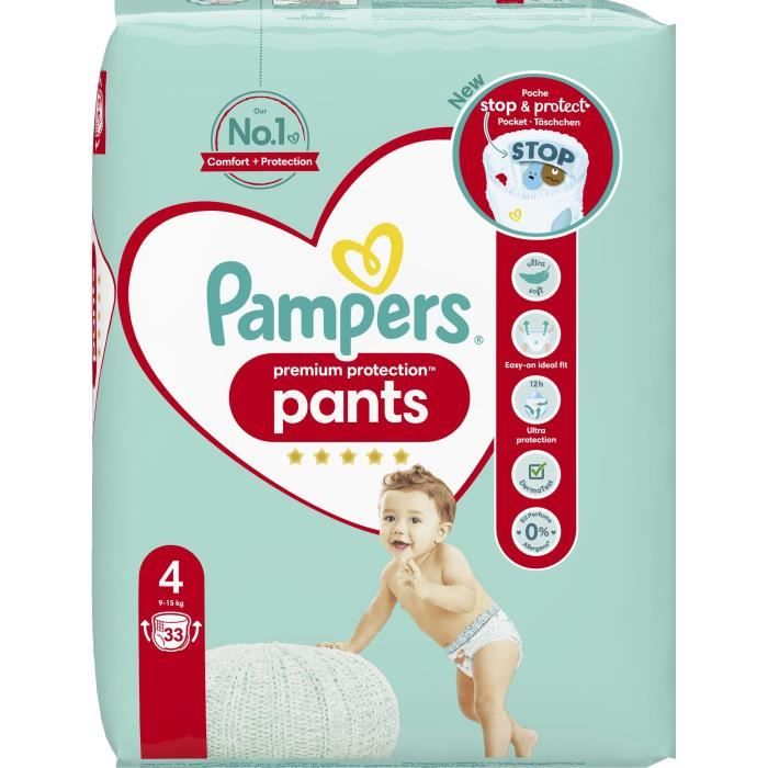 PAMPERS Premium protection pants Couches-Culottes taille 4 (9-15kg) 33  couches pas cher 