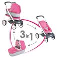 Poussette Combi 3 en 1 Smoby Bébé Confort pour poupon jusqu'à 42 cm - Rose-0