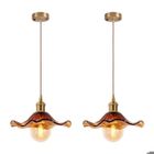BRAND Suspension avec abat-jour en Verre Ambre en forme de feuille de lotus - 2pcs Industriel Vintage Lampe Suspendue Cuisine Bar -