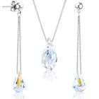 Parure femme 2SPLENDID® Boucles d'oreilles et Collier Baignés dans l'Or Blanc. Magnifique écrin offert. Cadeau Noël
