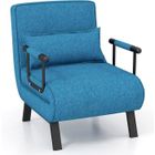 COSTWAY Fauteuil Convertible à Lit d'Appoint 1 Place, Fauteuil de Salon 4-en-1, Dossier Réglable en 6 Positions avec Oreiller Bleu