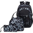 HZDHCLH 7House Sac à dos scolaire pour garçon Lot de 3 + sac repas midi + trousse à stylos cartable 19inch pour la rentrée Noir & Gris