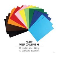 20 feuilles papier couleur A5 220 grs - 10 couleurs