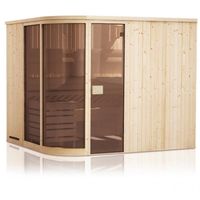 Cabine de sauna arrondie DESINEO - 194x194x199 - bois d'épicéa scandinave - verre trempé graphite