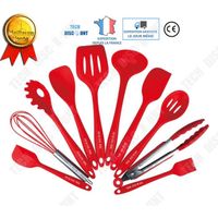 TD® ustensiles de cuisine silicone rouge pâtisserie enfant barbecue set non toxique maison pince fouet brosse spatule louche 10