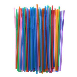 Pailles en plastique flexibles Cribun - Paille jetable rayée multicolore  sans BPA 20,3 cm de long, lot de 300 