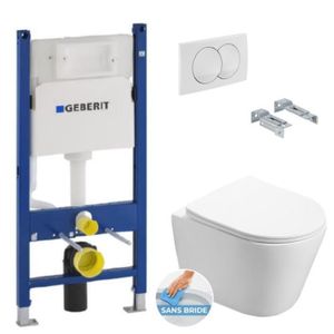 WC - TOILETTES Geberit Pack WC Bâti-support + WC Swiss Aqua Technologies Infinitio sans bride, fixations invisibles + Plaque blanche