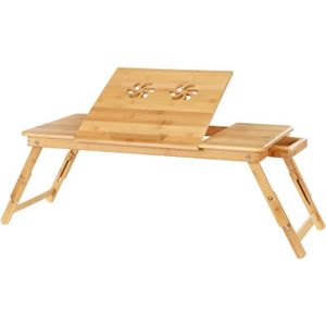 EQUIPEMENT DU LIT Table de Lit Pliable en Bambou, Table Support Ordinateur Portable pour Lit Canapé avec Tiroir, Hauteur Ajustable, 72x(21-29)x35CM