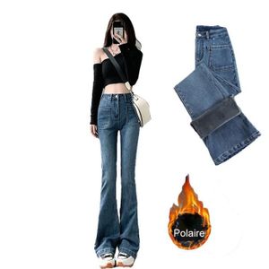 Femme Brodé Jeans Pantalon Thermique Polaire Doublé Pantalon Jeans