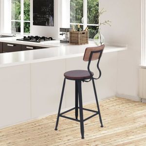 Haut Tabouret De Bar Avec Dossier Bois Et Fer Vintage 4 Pieds