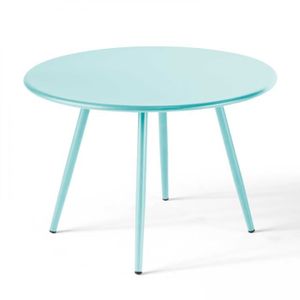 TABLE BASSE JARDIN  Table basse de jardin ronde en métal turquoise 40 cm