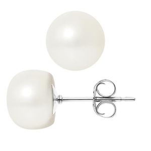 Belle 11-10 mm blanc naturel d'eau douce Perles Argent Boucles D'oreilles Clou 