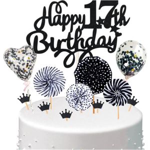 Figurine décor gâteau Décoration De Gâteau 17 Ans Garçon Fille, Deco De Gâteau Toppers Happy 17Th Birthday Noir, Cake Topper 17E Anniversaire Garç[u1841]