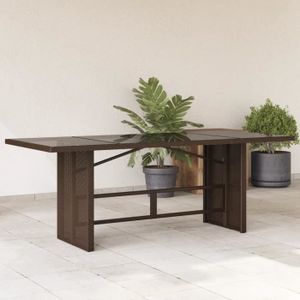 TABLE DE JARDIN  Meuble Table de jardin - dessus en verre - Marron - 190x80x74 cm - 27.2 KG