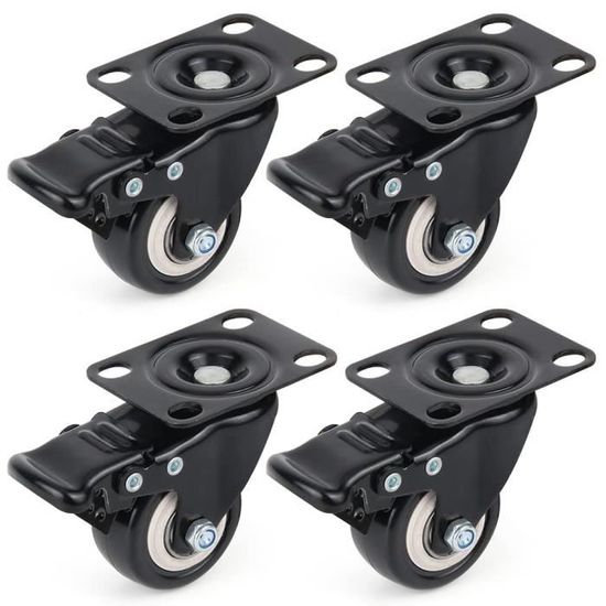 Roulettes De Transport Pour Charges Lourdes - Roulettes Pivotantes Avec Frein - 100 Mm - Jusqu'à 70 Kg Par Roulette - Pivotantes à 360 ° - Noir - Pour établi, Chariot à Outils, Palettes