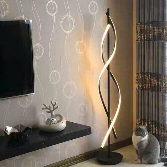 ELINKUME Lampadaire Dimmable LED Blanc Spirale Lampe sur Pied 30W Lumière Réglable Moderne Créatif Unique Style - Noir