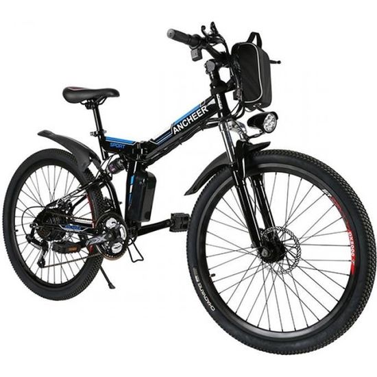 Vélo VTT 26 pouces 36V vélo de montagne de puissance électrique pliable avec batterie Lithium-Ion noir UK plug