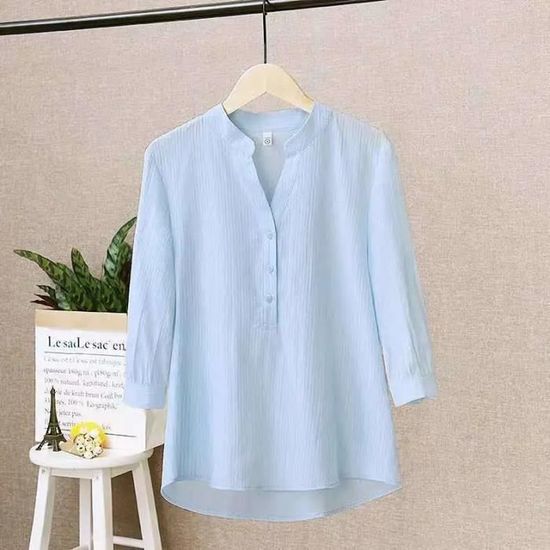 Chemise ample en coton uni femme bleu