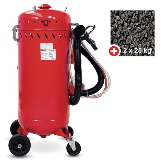 Combiné Sableuse Aérogommeuse Aspirateur Mobile 106L Intérieur/extérieur + Sac 25kgs D'Abrasif Garnet Mesh 200A