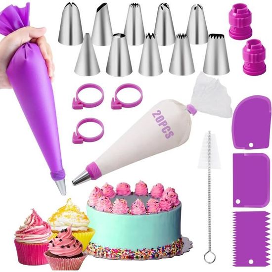 Kit Poche à Douille Pâtisserie Cozary 35 Pièces - 25 Douilles Inox, 2 Poches Silicone, Boîte Rangement