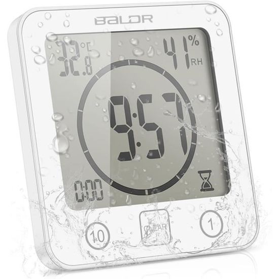 Horloge De Salle De Bain Avec Ventouse - Écran LCD étanche (IPX4) - Afficheur Température Et Date - Pour Douche, Cuisine, Salon - Design Moderne