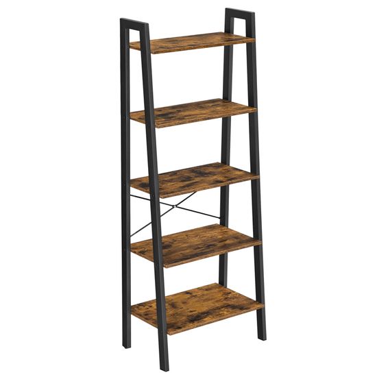Vasagle – Bibliothèque à 4 niveaux – Cadre en acier – Compartiment fermé avec portes – Séparateurs zigzag – Dimensions 30 x 74 x 154,5 cm – Marron boisé et noir