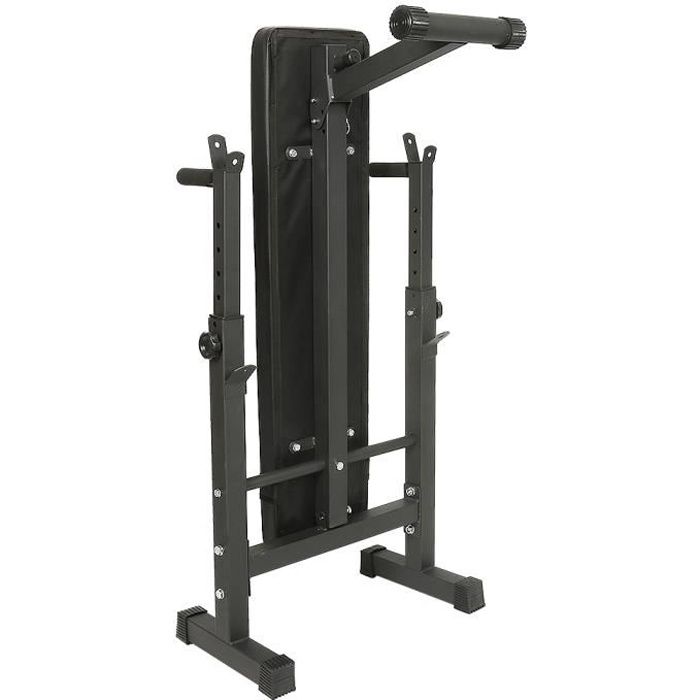 BOZH Banc de Musculation Pliable Réglable avec Support de Barres 112*58.5*104cm Noir