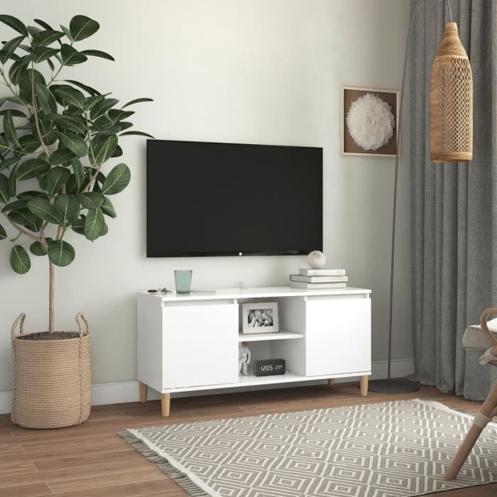 UNIQUE*NEW Meuble TV magnifique Meuble de téléviseur avec pieds en bois massif Blanc 103,5x35x50 cm 42462