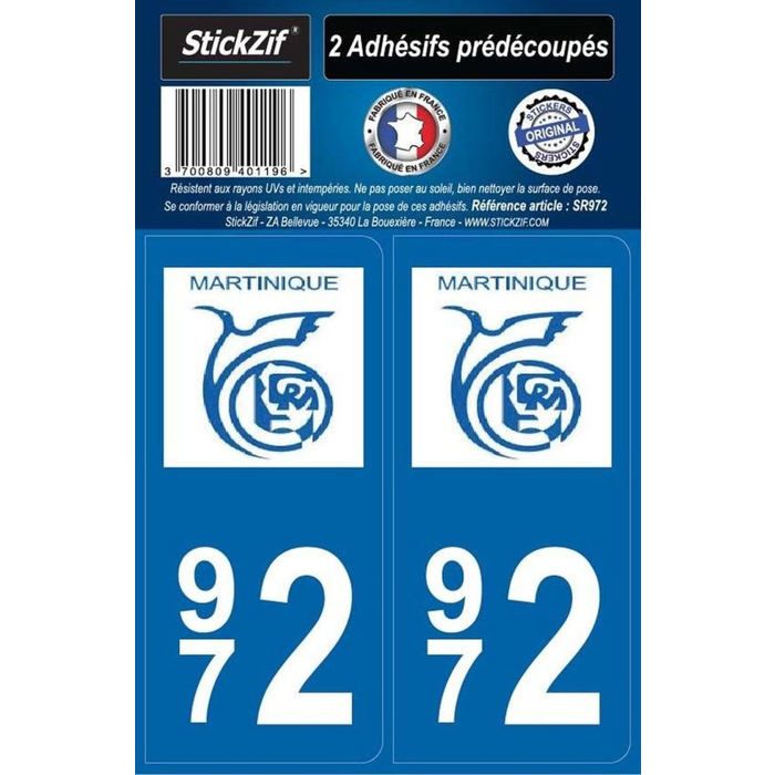 STICKZIF 2 Autocollants Région Département 972 SR972