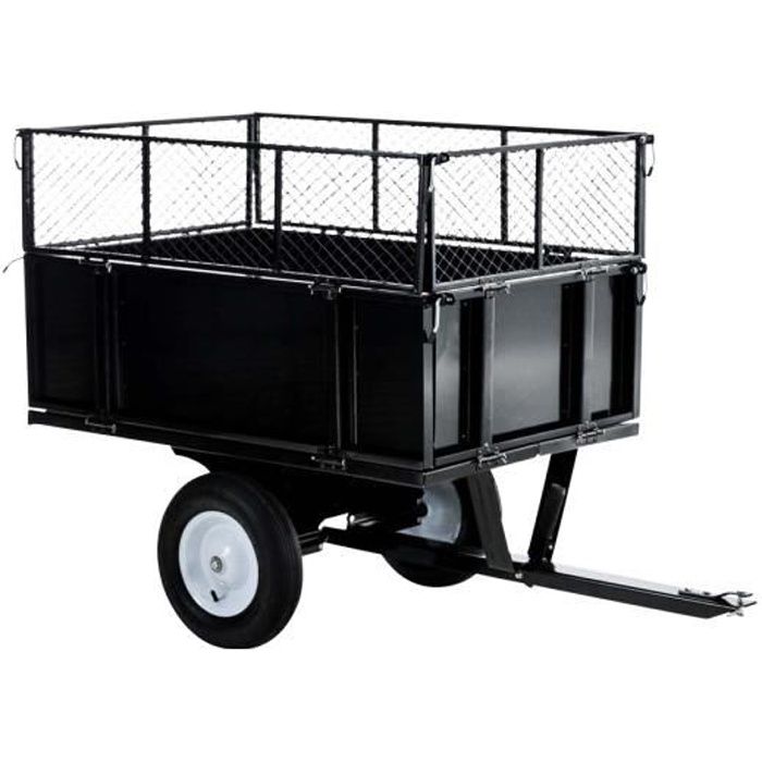 Remorque pour Tracteur A Gazon I Tête D'Atellage Universelle avec 30 cm D'Extension Noir