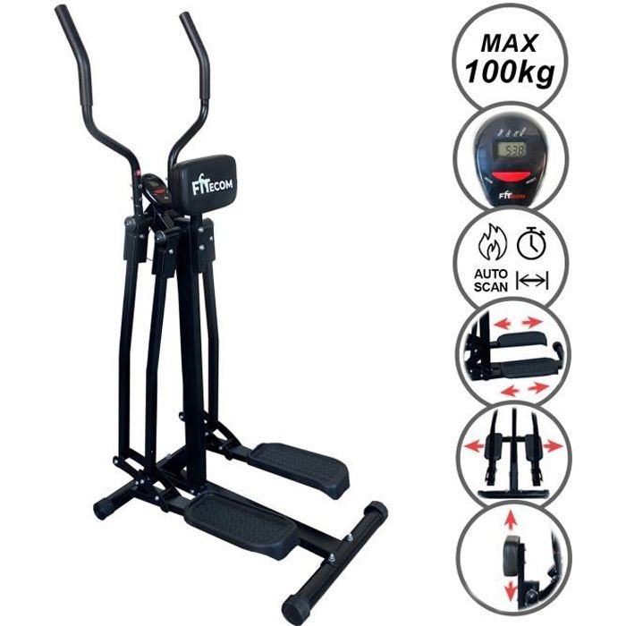 Vélo Elliptique Air Walker Cardio Fitness avec Ordinateur et Écran LCD Support Abdominal Cross Trainer Noir Velo d’Appartement Fit