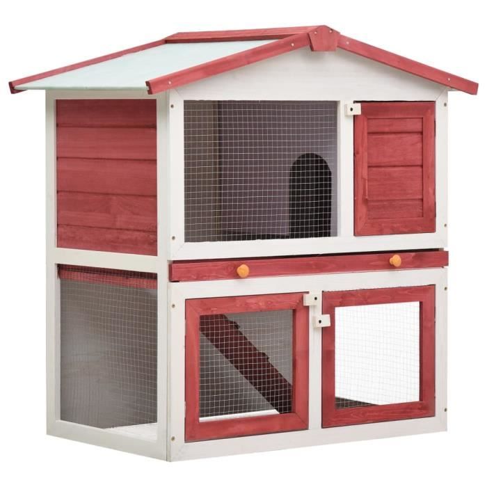Clapier cage à lapins rongeurs poulailler pour petits animaux de compagnie d'extérieur 3 portes Rouge Bois