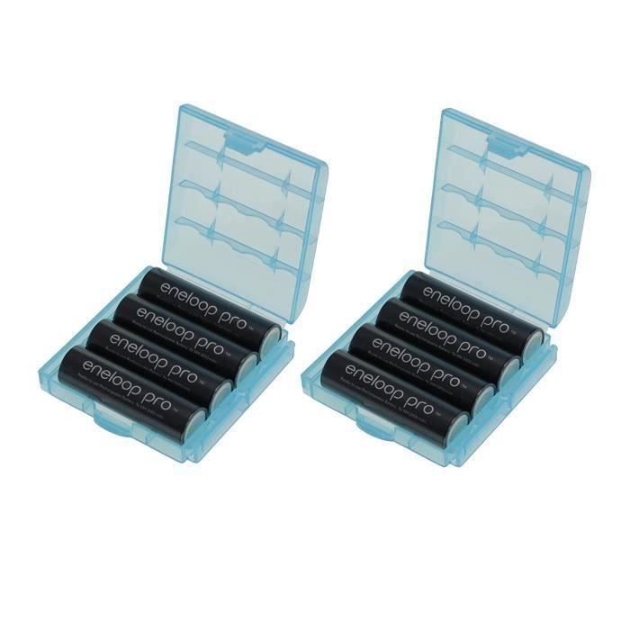Piles, chargeurs & testeurs Eneloop XX HR-3UWXB Lot de 8 piles mignon type AA 2550 mAh + 2 boîtiers Heiba 54308
