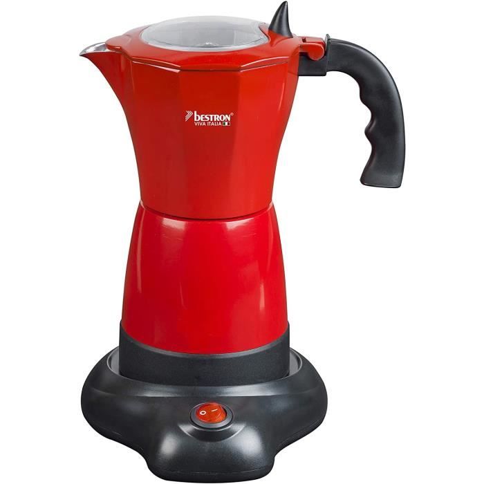 Bestron Cafetière italienne électrique avec socle, Viva Italia, Pour 6 tasses à espresso : 180 ml, 480 W, Aluminium, Rouge